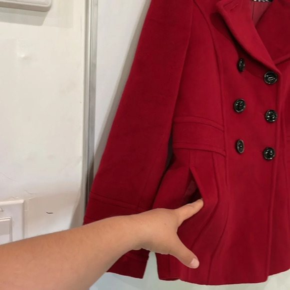 St. John’s Bay Cashmere And Wool Blend Pea Coat Deep Red Size Medium NWOT - Picture 4 of 10